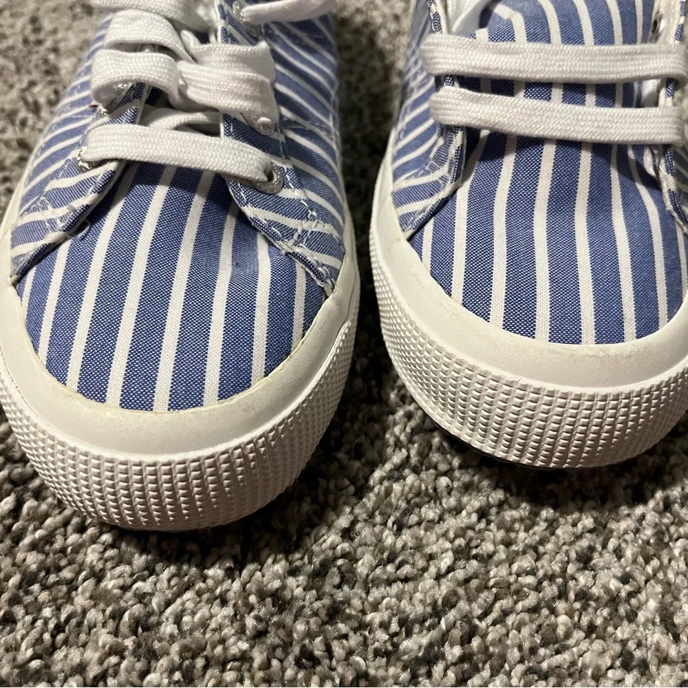 Superga Striped Canvas Sneakers in Blue and White - Picture 7 of 9